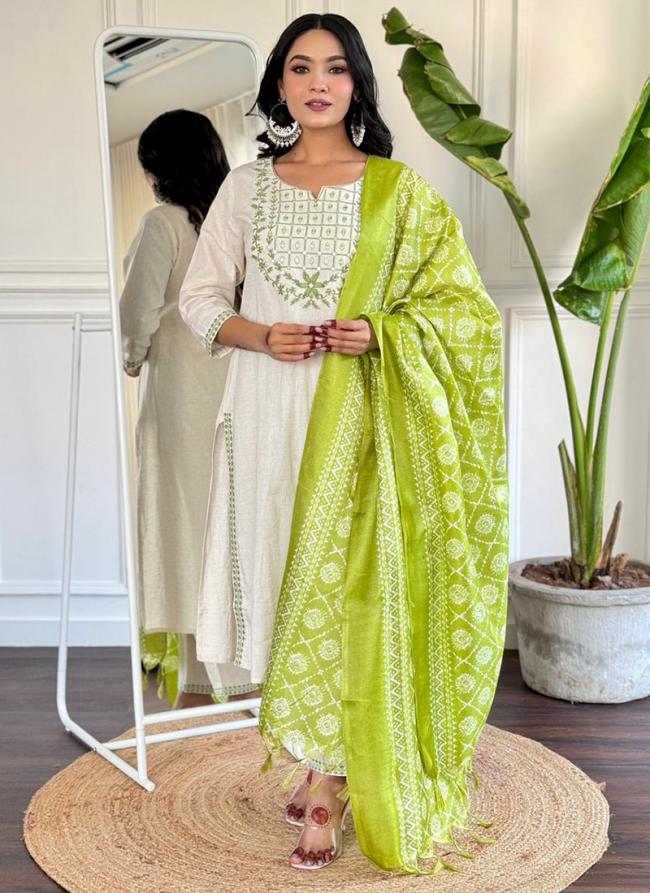 Cotton Green Traditional Wear Embroidery Work Readymade Kurti Set